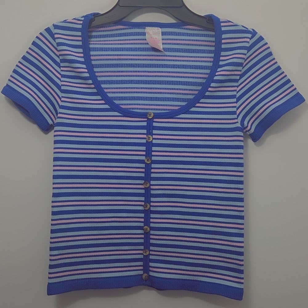 No Boundaries Blue & Pink Striped Top